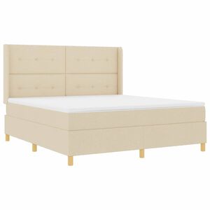 vidaXL Ł&oacute;żko sprężynowe z paskami LED Kremowy 180 x 200 cm tkanina