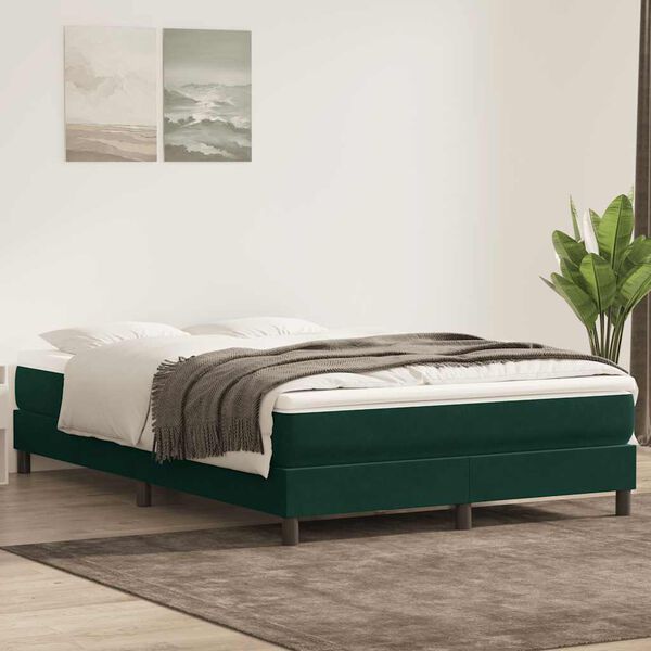 vidaXL Ł&oacute;żko typu Box Spring bez materaca Ciemnozielone 140x220 cm
