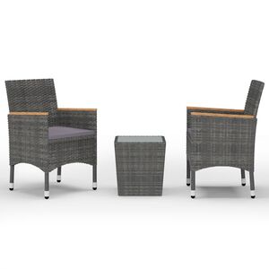 vidaXL 3-częściowy zestaw bistro, rattan PE i hartowane szkło, szary