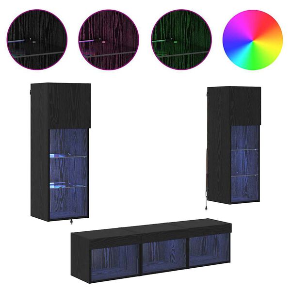 vidaXL Jednostki do montażu telewizora na ścianie 5 pcs Czarny Dąb
