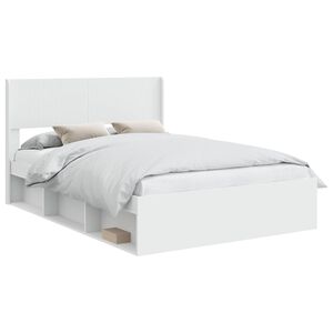 vidaXL Stelaż ł&oacute;żka z przechowywaniem i zagł&oacute;wkiem Biały 150 x 200 cm