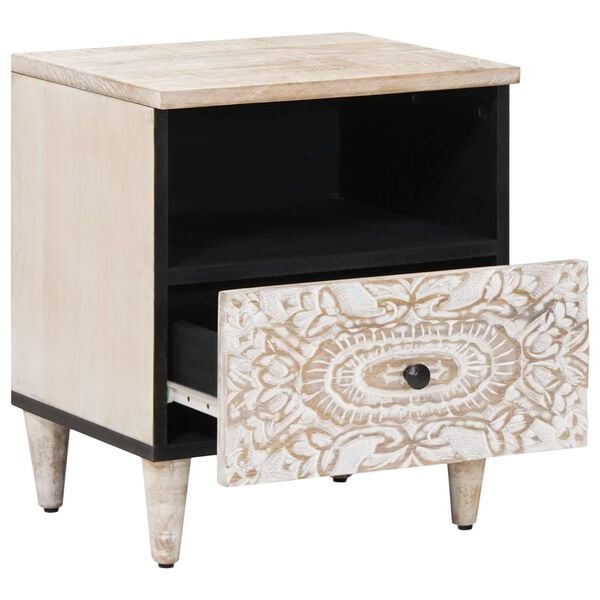 vidaXL Szafka ł&oacute;żkowa z szufladą Biały 40 x 33 x 46 cm Drewno z mango