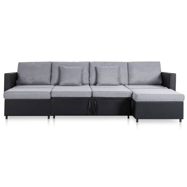 vidaXL 4-osobowa sofa rozkładana, tapicerowana sztuczną sk&oacute;rą, czarna