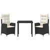 vidaXL Zestaw do jadalni w ogrodzie z poduszką 3 pcs Czarny polirattan