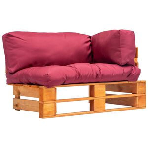 vidaXL Sofa ogrodowa z palet z czerwonymi poduszkami, sosna