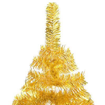 vidaXL Sztuczna choinka z lampkami i stojakiem, złota, 240 cm, PET