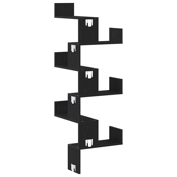 vidaXL Narożna półka ścienna z półką Czarny dąb 45 x 45 x 147 cm