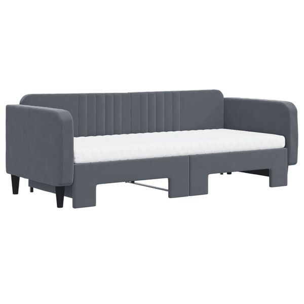 vidaXL Sofa rozsuwana z materacami, ciemnoszara, 90x200 cm, aksamit