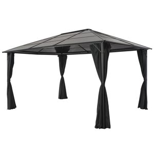 vidaXL Altana ogrodowa z zasłonami, aluminiowa, 4 x 3 x 2,6 m, czarna