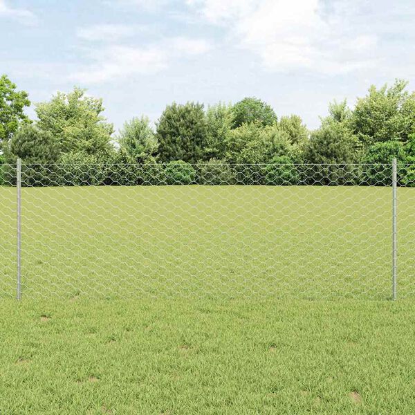 vidaXL Ogrodzenie z słupkiem Srebrny 0,8 x 50 m Stal