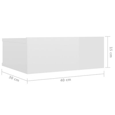 vidaXL Wiszące szafki nocne, 2 szt., białe, wysoki połysk, 40x30x15 cm