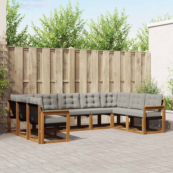 vidaXL Zestaw sof na zewnątrz z poduszką 9 pcs Naturalny i Jasny Szary