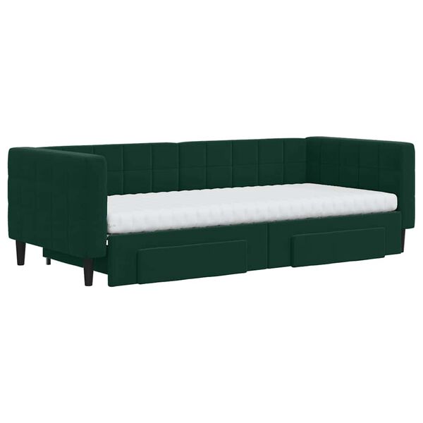 vidaXL Sofa rozsuwana z szufladami, ciemnozielona, 90x200 cm, aksamit