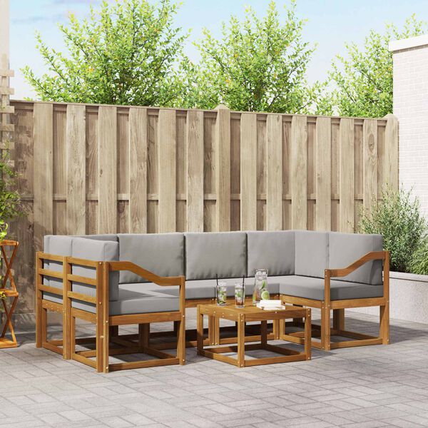 vidaXL Zestaw sof na zewnątrz z poduszką 7 pcs Naturalny i Jasny Szary