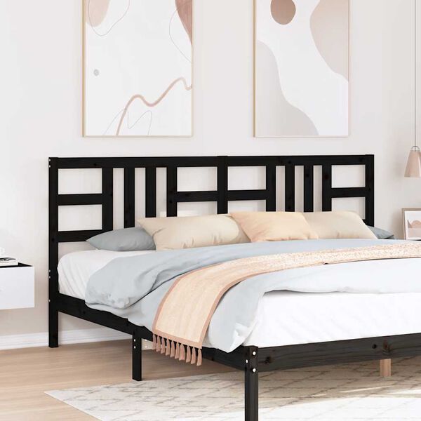 vidaXL Wezgłowie ł&oacute;żka, czarne, 206x4x100 cm, lite drewno sosnowe