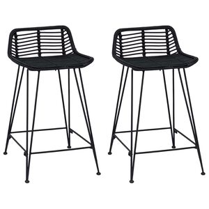 vidaXL Stołek barowy 2 pcs Czarny 44 x 45 x 76 cm Rattan i Stal