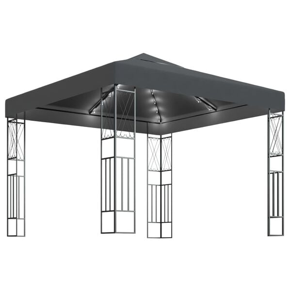 vidaXL Altana ze sznurem lampek LED, 3x3 m, antracytowa tkanina