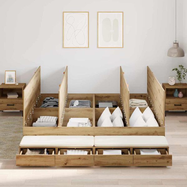 vidaXL Rama ł&oacute;żka z miejscem na przechowywanie Dąb rzemieślniczy