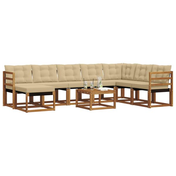 vidaXL Zestaw sof na zewnątrz z poduszką 9 pcs Naturalny i Beżowy