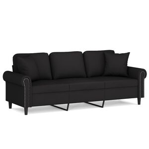 vidaXL 3-osobowa sofa z poduszkami, czarna, 180 cm, aksamit