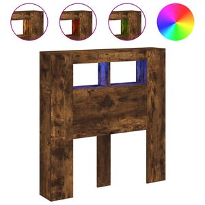 vidaXL Wezgłowie ł&oacute;żka z LED, przydymiony dąb, 100x18,5x103,5 cm