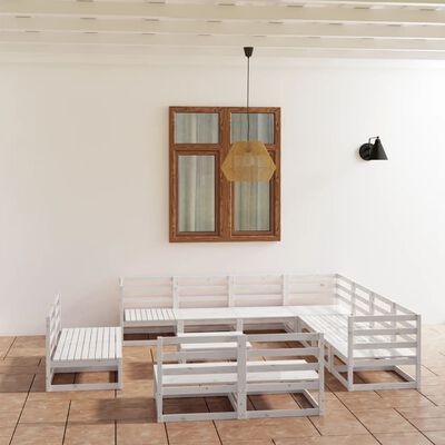 vidaXL 12-cz. zestaw mebli wypoczynkowych do ogrodu, biały, sosnowy