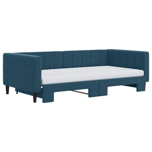 vidaXL Sofa rozsuwana z materacami, niebieska, 100x200 cm, aksamit