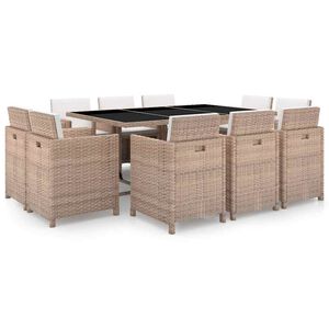 vidaXL 11-cz. zestaw mebli ogrodowych z poduszkami, rattan PE, beżowy