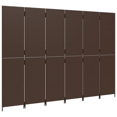 vidaXL Parawan 6-panelowy, brązowy, polirattan