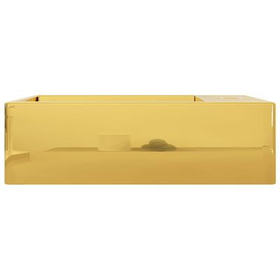vidaXL Umywalka z przelewem, 49 x 25 x 15 cm, ceramiczna, złota