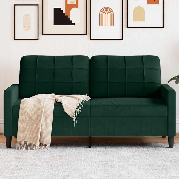 vidaXL Sofa 2-osobowa, ciemnozielona, 140 cm, tapicerowana aksamitem
