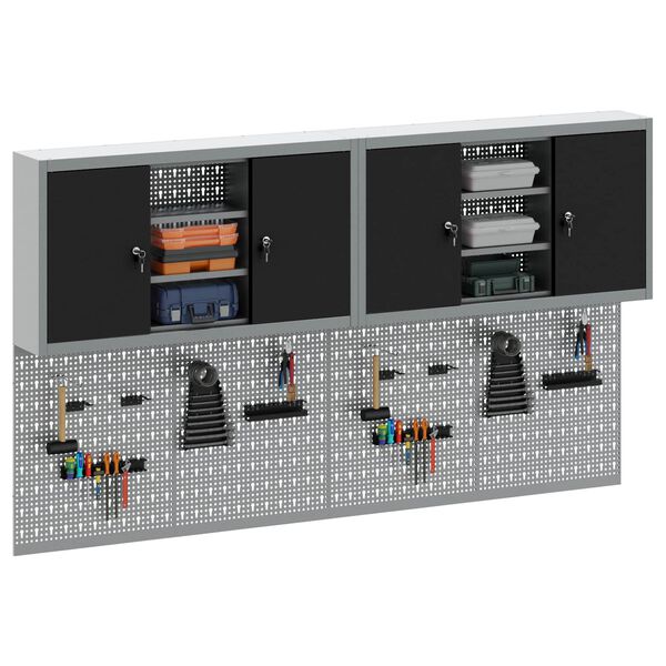 vidaXL Zestaw szafek narzędziowych z p&oacute;łką Z blokadą 6 pcs Czarny