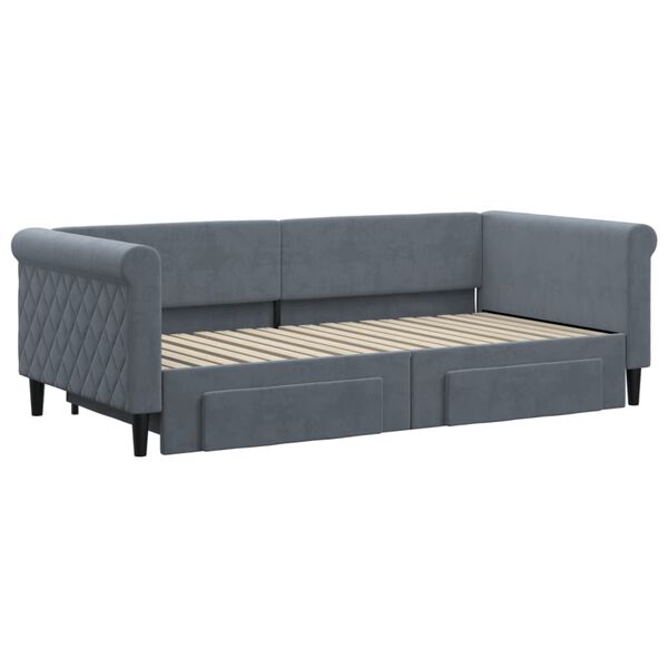vidaXL Sofa rozsuwana z szufladami, ciemnoszara, 90x190 cm, aksamit