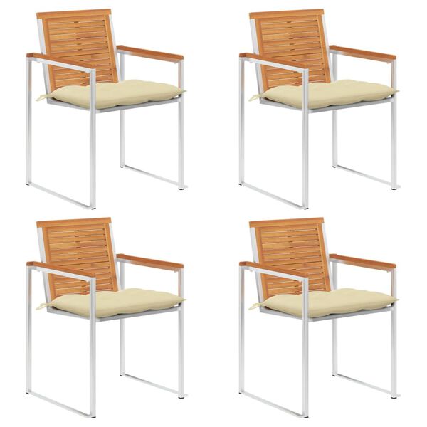 vidaXL Krzesła ogrodowe z poduszkami, 4 szt., lite drewno akacjowe