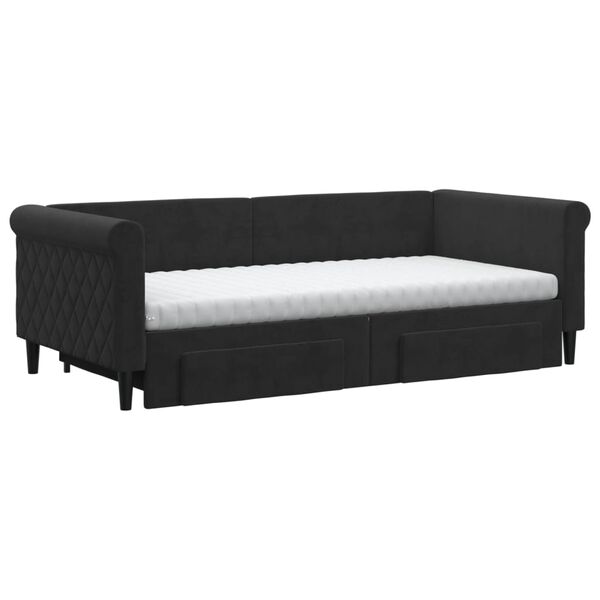 vidaXL Sofa rozsuwana z szufladami, czarna, 90x190 cm, aksamit