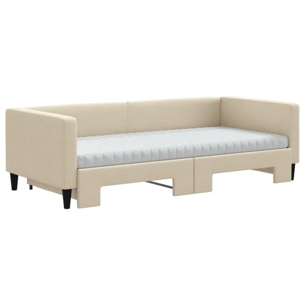 vidaXL Sofa rozsuwana z materacami, kremowa, 90x200 cm, tkanina