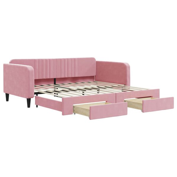 vidaXL Sofa rozsuwana z szufladami, r&oacute;żowa, 100x200 cm, aksamit