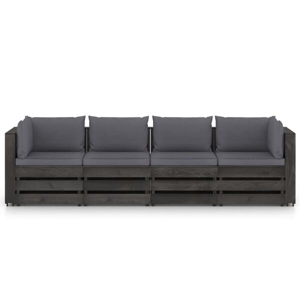 vidaXL Ogrodowa sofa 4-os z poduszkami, impregnowane na szaro drewno