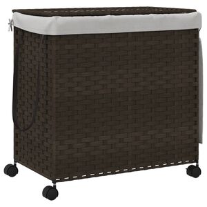 vidaXL Kosz na pranie z k&oacute;łkami, ciemny brąz, 60x35x60,5 cm, rattan