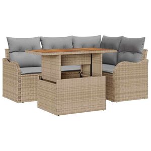 vidaXL Zestaw Sof na Ogr&oacute;d z przechowywaniem 5 pcs Beżowy Polirattan