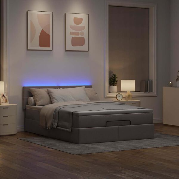 vidaXL Ł&oacute;żko otomana z materacem i diodami LED, taupe, 140x190 cm,