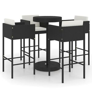 vidaXL 5-cz. zestaw mebli barowych z poduszkami, rattan PE, czarny