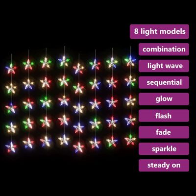 vidaXL Zasłona świetlnych gwiazdek, 200 kolorowych diod LED, 8 funkcji