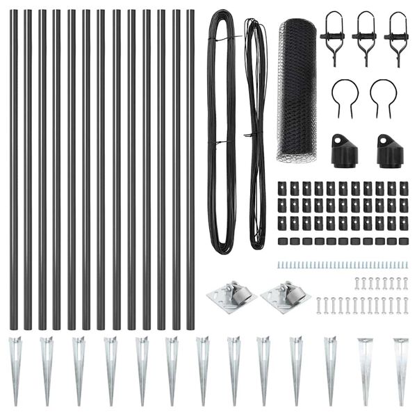 vidaXL Ogrodzenie z słupkami Szary 0.8 x 25 m Stal pokryta PCV