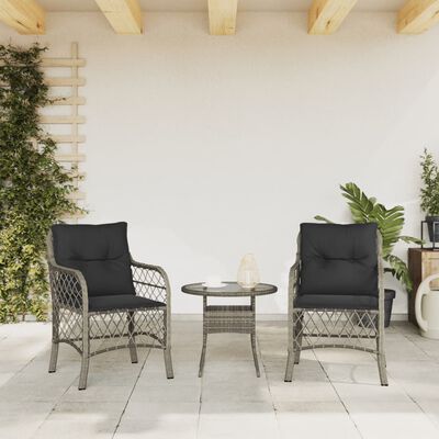 vidaXL Krzesła ogrodowe z poduszkami, 2 szt., szare, rattan PE