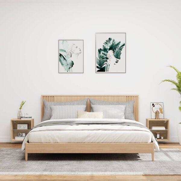 vidaXL Szafki nocne z oświetleniem LED, ścienne, 2 szt., dąb sonoma