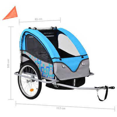 vidaXL Rowerowa przyczepka dla dzieci/wózek 2-w-1, niebiesko-szara