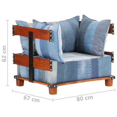 vidaXL Fotel z tkaniny jeansowej i litego drewna mango, 80x67x62 cm