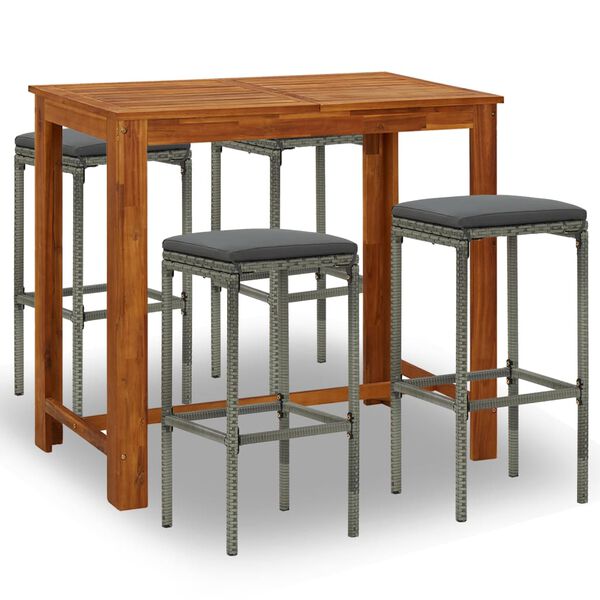 vidaXL 5-cz. zestaw mebli barowych do ogrodu, z poduszkami, szary