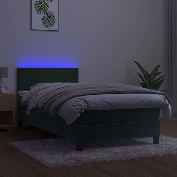 vidaXL Ł&oacute;żko kontynentalne z materacem i LED zielony aksamit 100x200cm